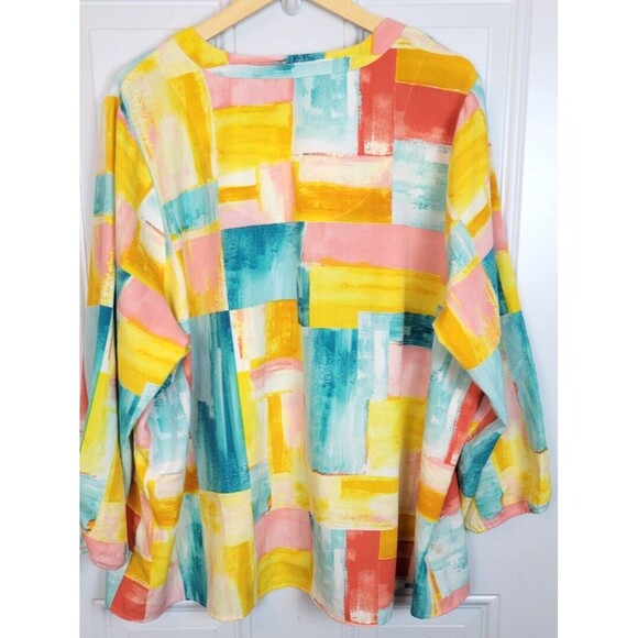 QVC D&Co Plus Size Button-Up Top Size 3X Colorful Long Sleeve Spring Eas… - Picture 7 of 7